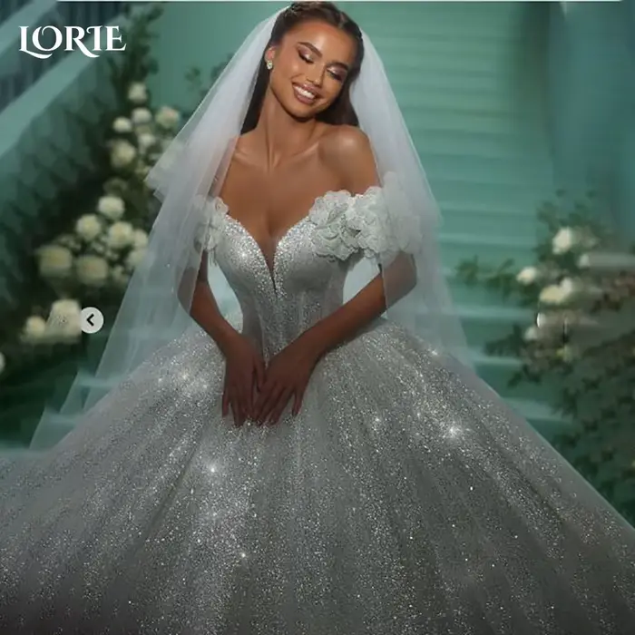 LORIE Empire paillettes robes de mariée fleur épaule princesse
