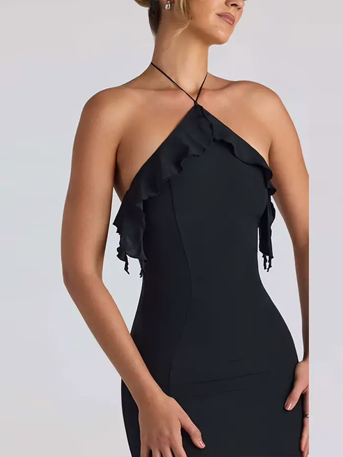 Décontracté gland Robes de soirée femmes Chic solide licou sans manches dos nu hanche paquet dame