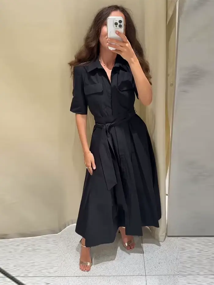 Robe décontractée à col rabattu pour femmes