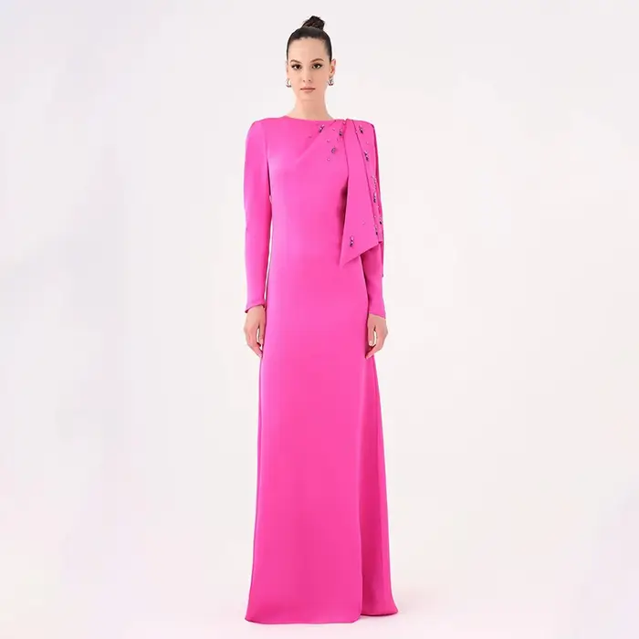 Po-Robe de Soirée en Satin à Manches sulfPersonnalisée