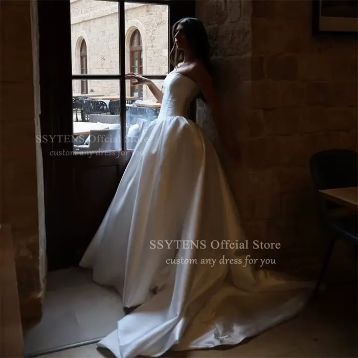 SSYTENS – robe de mariée princesse trapèze élégante, blanche, sans bretelles, sans manches, avec nœu