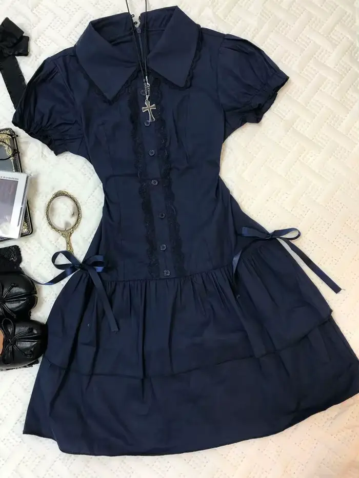 Robe bleue Style Preppy Vintage