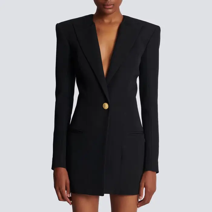 DEAT mode kaki costume robe femmes col cranté manches longues simple bouton taille haute Mini robes 