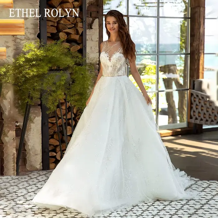 ETHEL ROCircN-Robe de Mariée Trapèze pour Femme