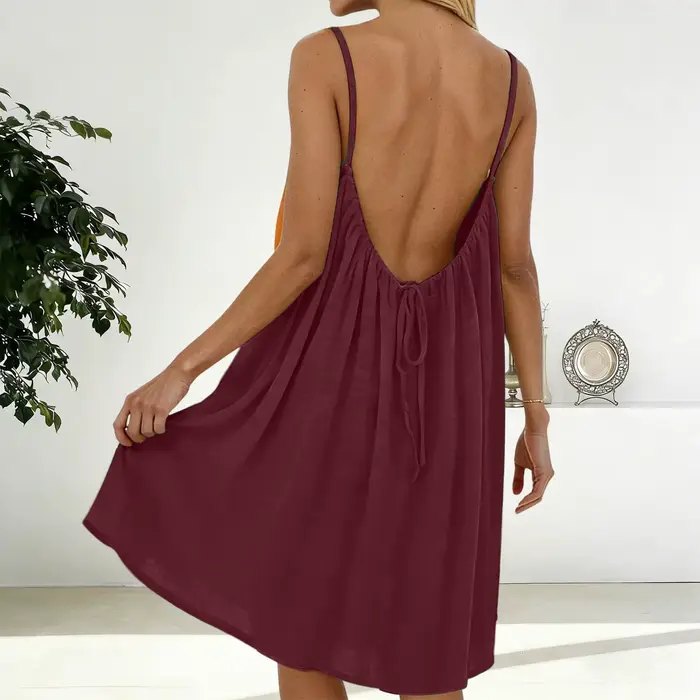 Robe de plage plissée en soie glacée et polyester sans manches col rond pour femmes occasions spéciales été 2026