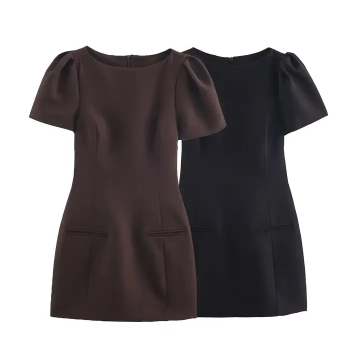 Robe plissée BSAY en polyester pour femmes, courte, col rond, manches courtes, style bureau-dame, automne, occasion spéciale, soirée, cocktail