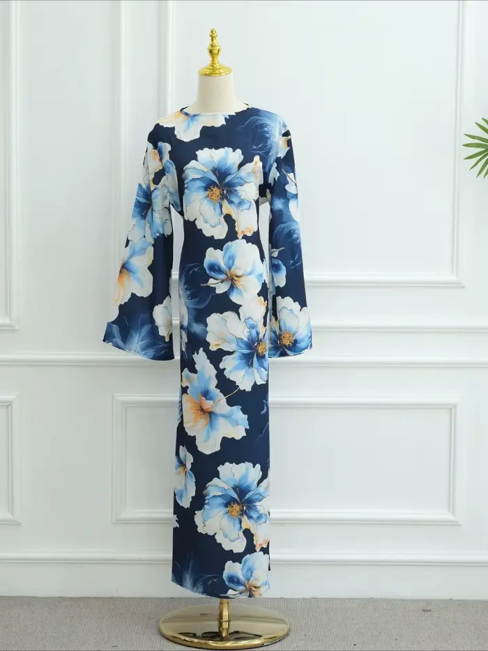 Femmes Robe Abaya fleur dubaï arabe imprimé Msulim Eid Jalabiya Ramadan robes Largos Islam manches é