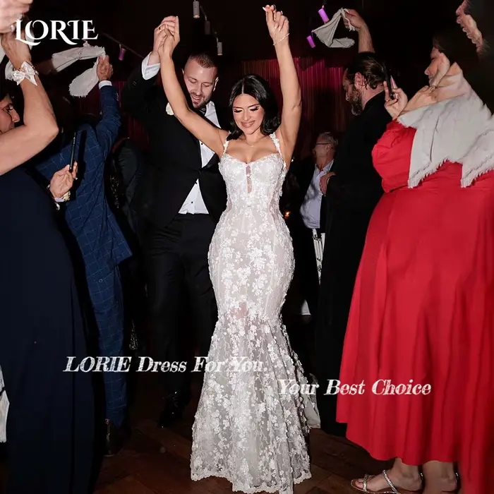 Robe de Mariée Sirène en Dentelle avec Fleurs Appliquées, Tenue Élégante de Plage, Style Boho, Occasions Spéciales