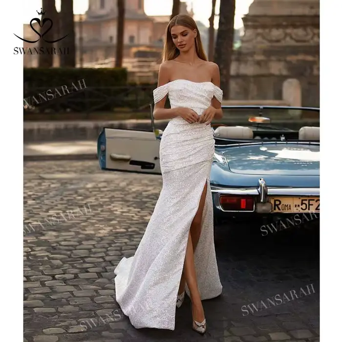 Robe De mariée sirène brillante, épaules dénudées, dos nu, robe De princesse SwanSarah M308, grande