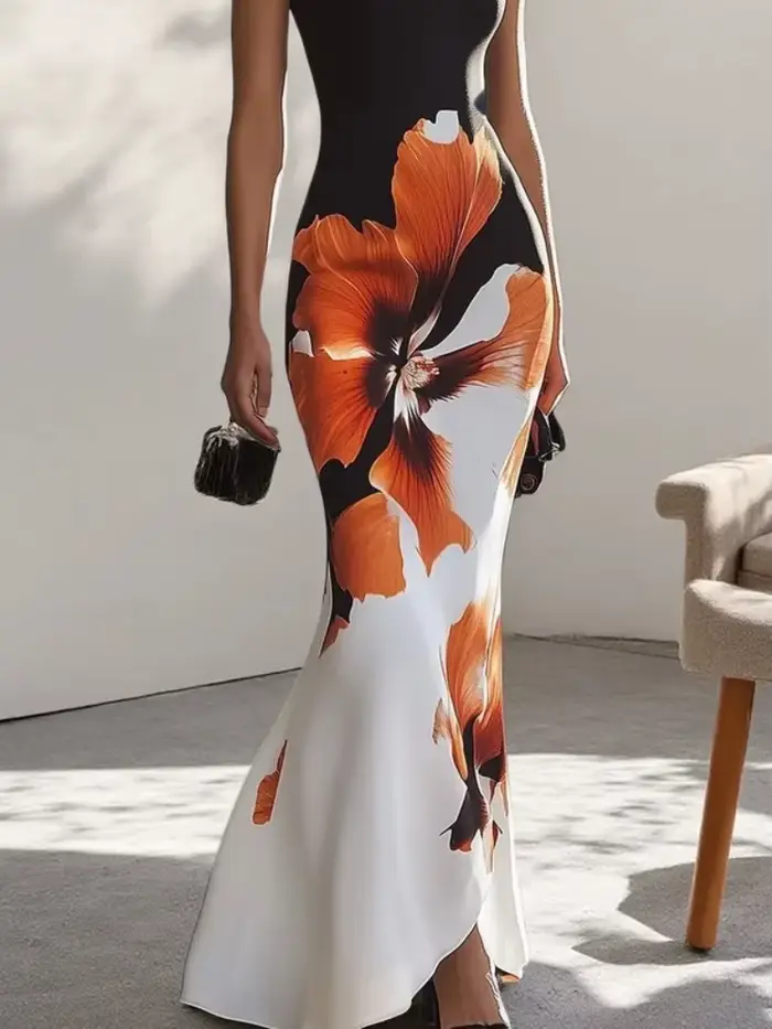 Robe de soirée slim noire sans manches coupe sirène en polyester et élasthanne élégante pour femme occasion spéciale longue cheville