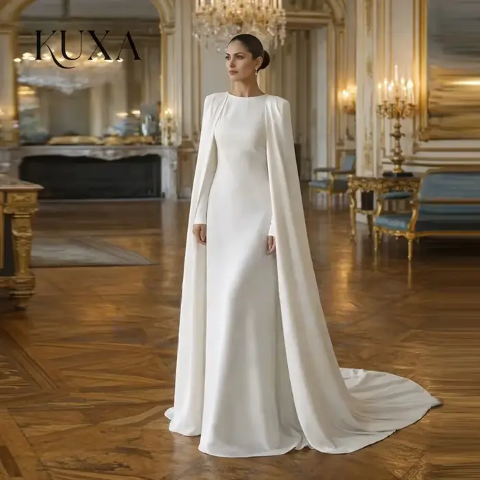 Robes de mariée élégantes KUXA à col rond, robes de mariée sirène à manches longues, robes de soirée