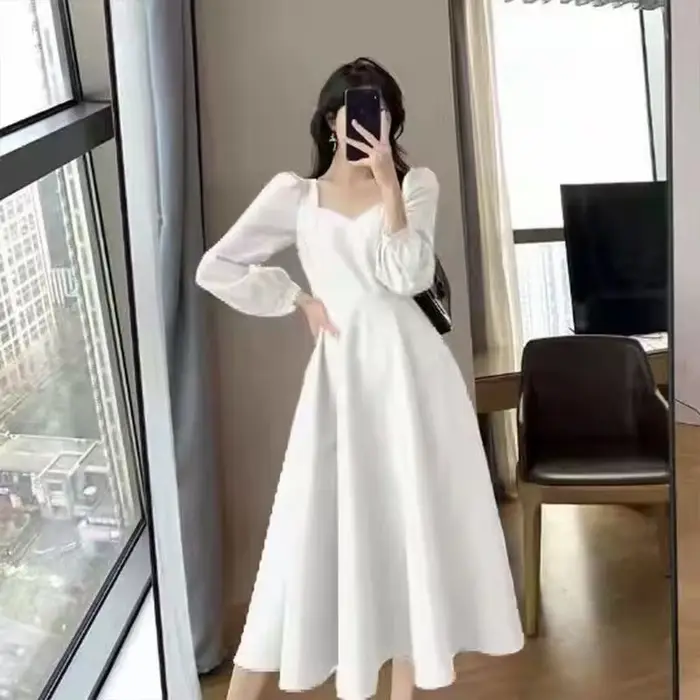 Manches longues bouffantes solide robe élégante femmes vêtements invité de mariage nouvel an femmes
