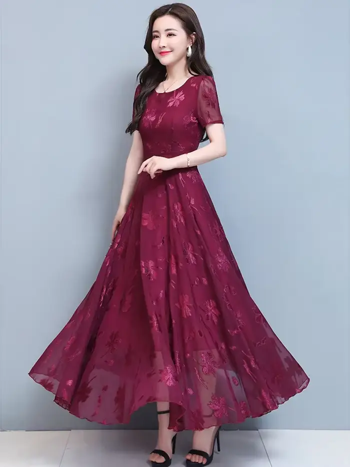 Robe Longue en Mousseline de Soie pour Femme