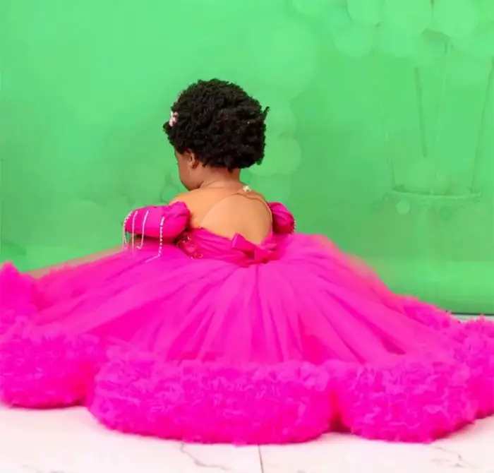 Po-Robe de Princesse en Tulle à Fleurs Faites à la Main