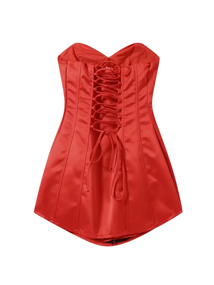 Robe Courte Bustier Femme Sexy Sans Manches Dos Nu à Lacets Taille Cintrée Ourlet Irrégulier – Robes Charmantes pour Dames