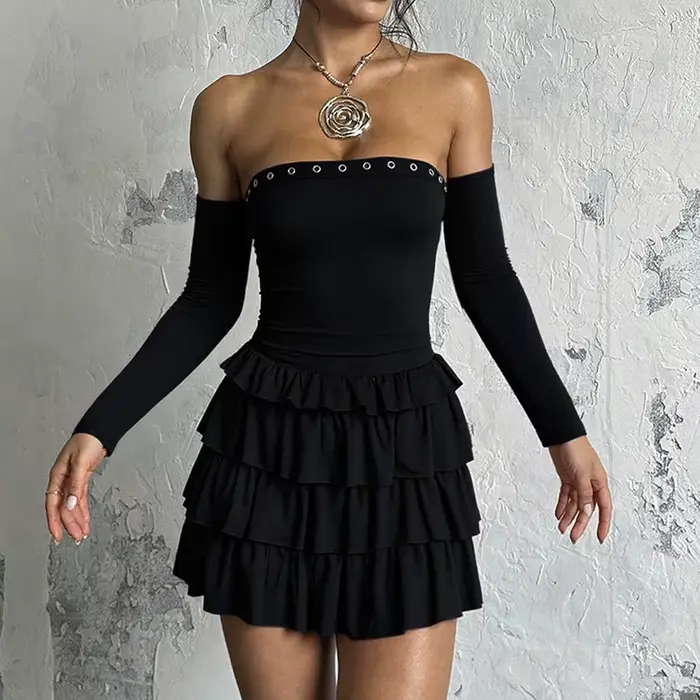Robe à épaules dénudées en un mot, nouvelle robe plissée Sexy à manches longues, automne 2025