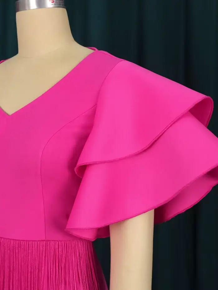 Robe de soirée mi-longue aux franges rose pour femmes, grandes tailles, élégante pour occasions spéciales