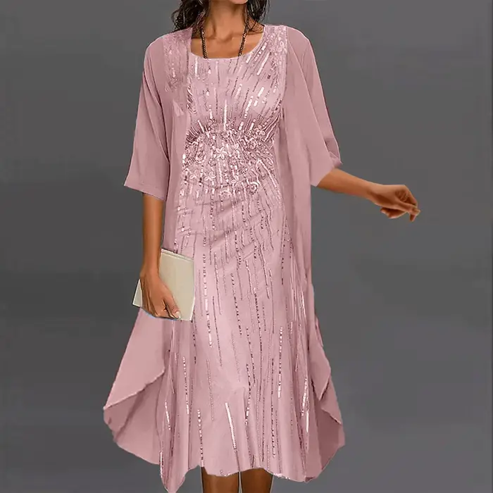 Robe de cocktail longue élégante pour femme, robe vintage en fibre, cardigan en tulle, ensemble deux