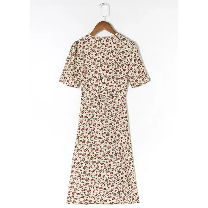 Robe mi-longue à manches courtes et col en V pour femmes