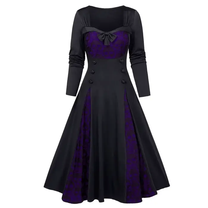 Robe Longue Gothique en Dentelle à Manches sulfpour Femme, Coupe Basse, Épissure, Style Court Punk F
