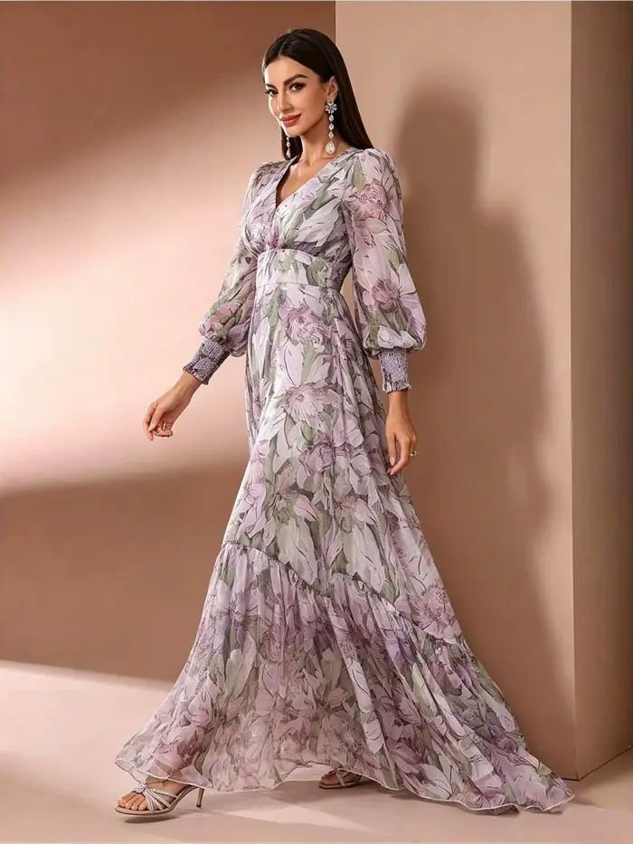 Robe longue florale, style bohème romantique