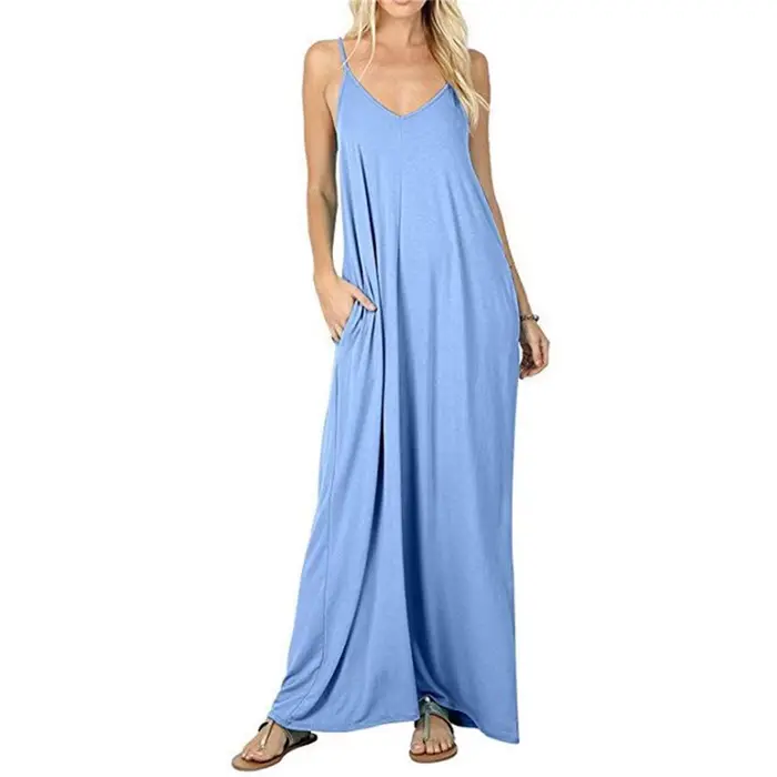 Robe décontractée en polyester bleu marine sans manches pour femmes, col en V, pull-over, ample et débardeur pour les occasions estivales