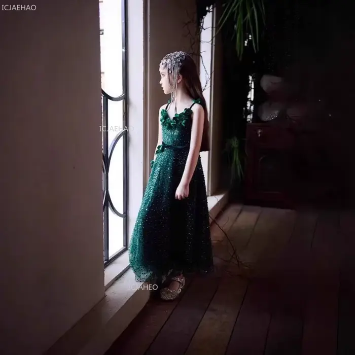 Robe de princesse vert forêt pour filles