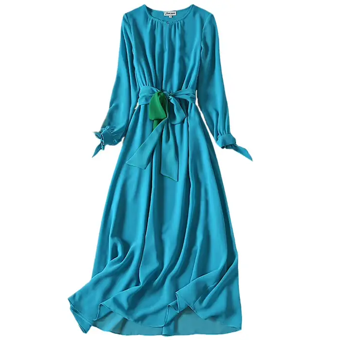 Princesse Kate Middleton robes longues printemps lieu de travail bureau couleur Pure avec ceinture r