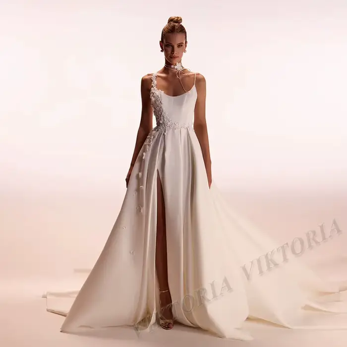 VIKTORIA-Robe de Mariée Sexy en Dentelle avec Fente Latérale pour Femme, Tenue Personnalisée avec de