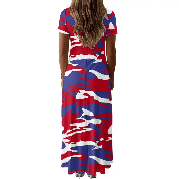 Robe longue d'été pour femmes à manches courtes et col en V