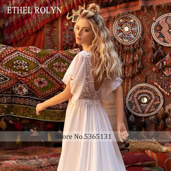 ETHEL ROLYN robe de mariée sirène Chic paillettes col en v Appliques