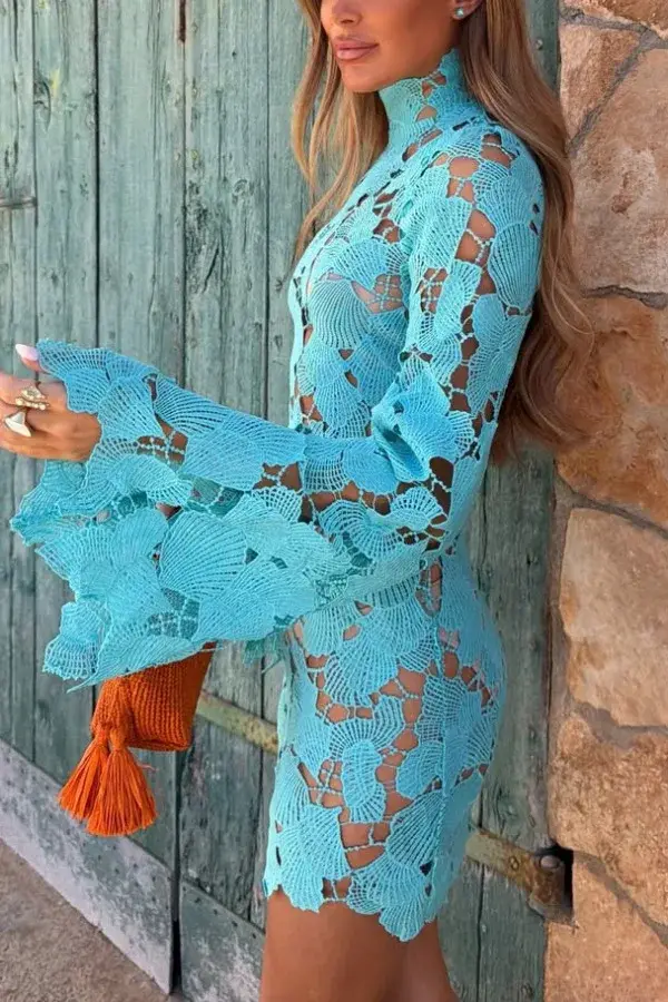 Robe longue à col haut en dentelle, style européen et américain, luxueuse et tendance, décontractée pour les vacances, robe ample pour femmes