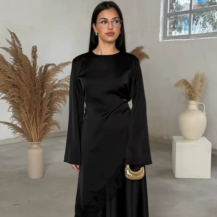 Chemisier à ourlet en dentelle tombant, respirant, à manches longues, style robe irrégulière, simple