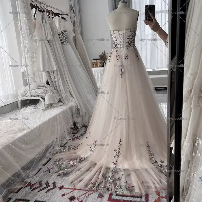 Mryarce robes de mariée de couleur florale chérie Corset dos doux Tulle une ligne robes de mariée