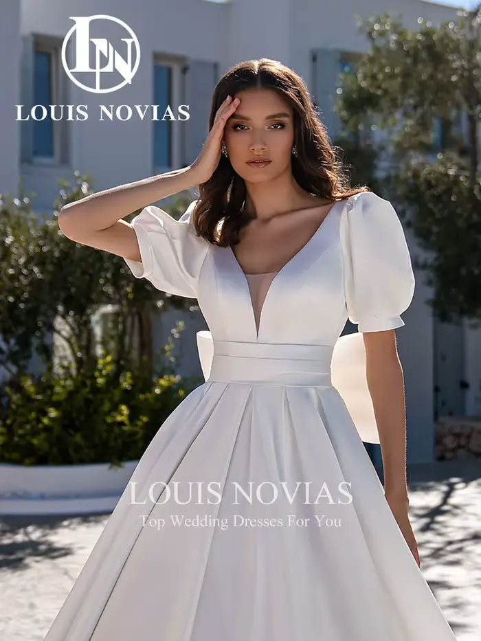 Modiis-Robe de mariée en satin sexy à manches bouffantes