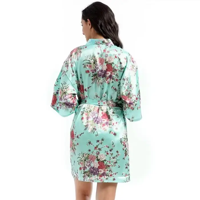 Jonquille-Robe Kimono à Fleurs en Satin Soyeux pour Femme