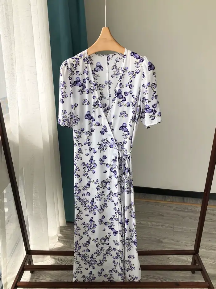 Robe mi-longue en Viscose pour femmes, Chic, Prairie française, col en v, taille à lacets, Slim, lon