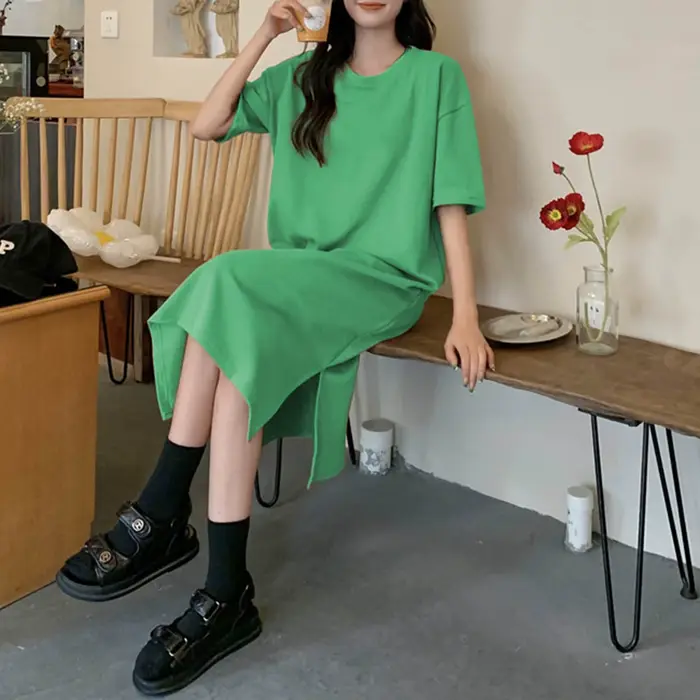 Robe mi-longue décontractée à manches courtes pour femmes