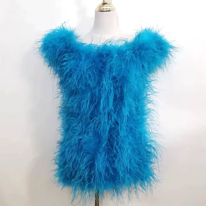 Robe Sexy en cheveux d'autruche 100% naturels, manches courtes, manteau en fourrure pour femmes, poi
