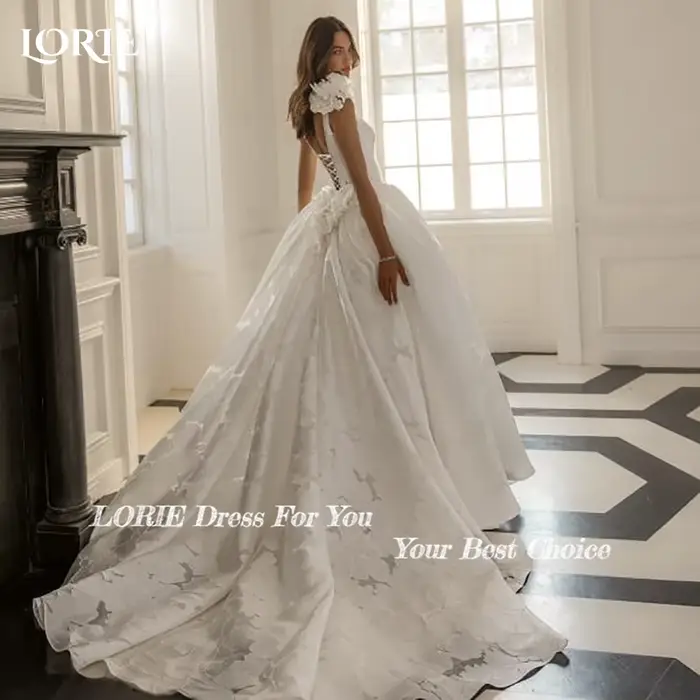 LORIE Vintage robes de mariée bretelles Spaghetti fleurs Satin a-ligne ivoire robe