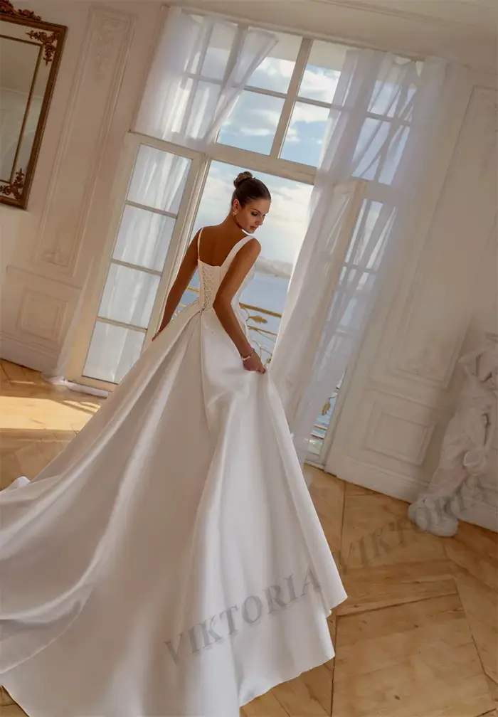 VIKTORIA classique princesse robes De mariée pour femme à lacets Satin perles chérie robe De Casamento personnalisé