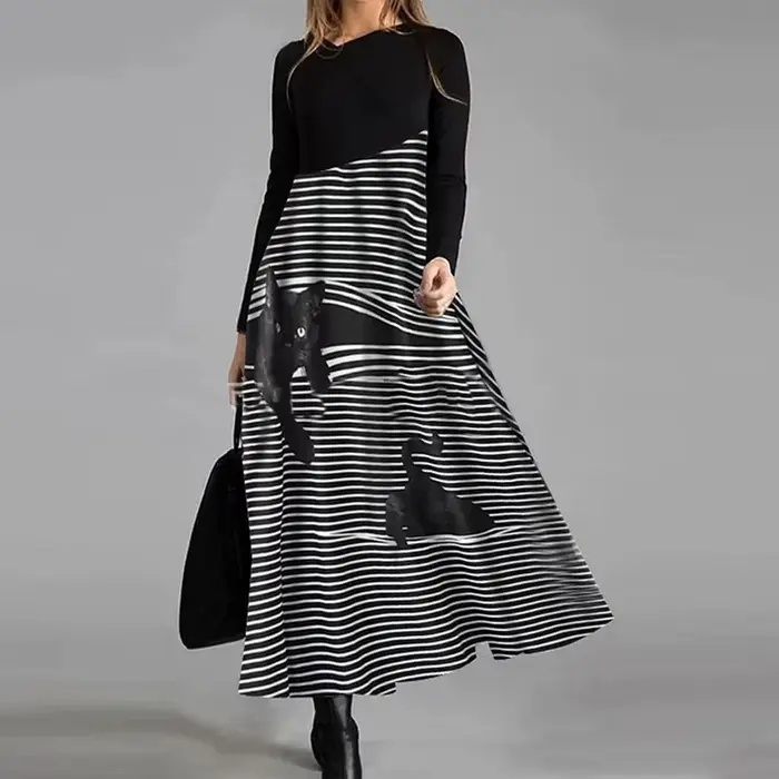 Robe longue vintage à col en V pour femmes