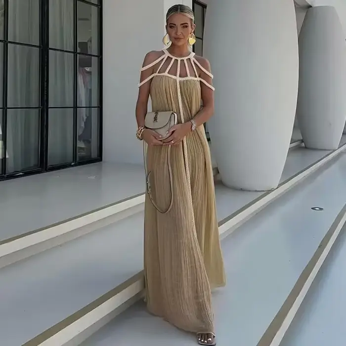 Robe de vacances style bohémien vert pour femmes