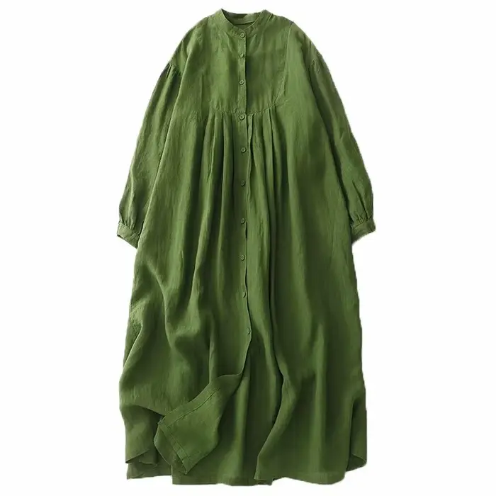 Robe en lin vert à manches longues pour femmes