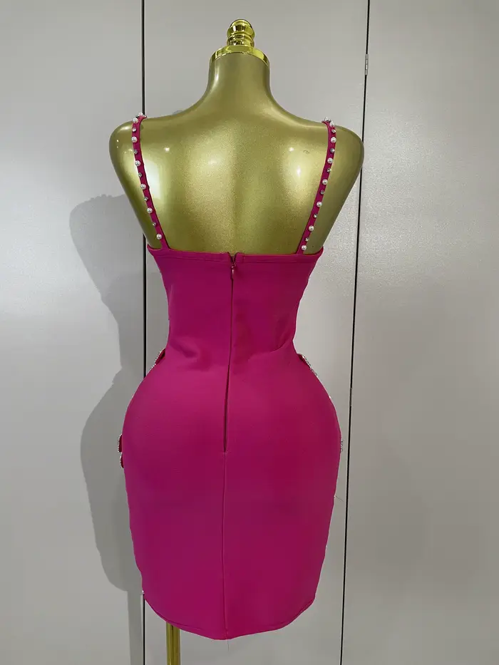 Robes mini en tricot élégantes et luxueuses pour femmes, avec nœuds, diamants et perles, pour soirée