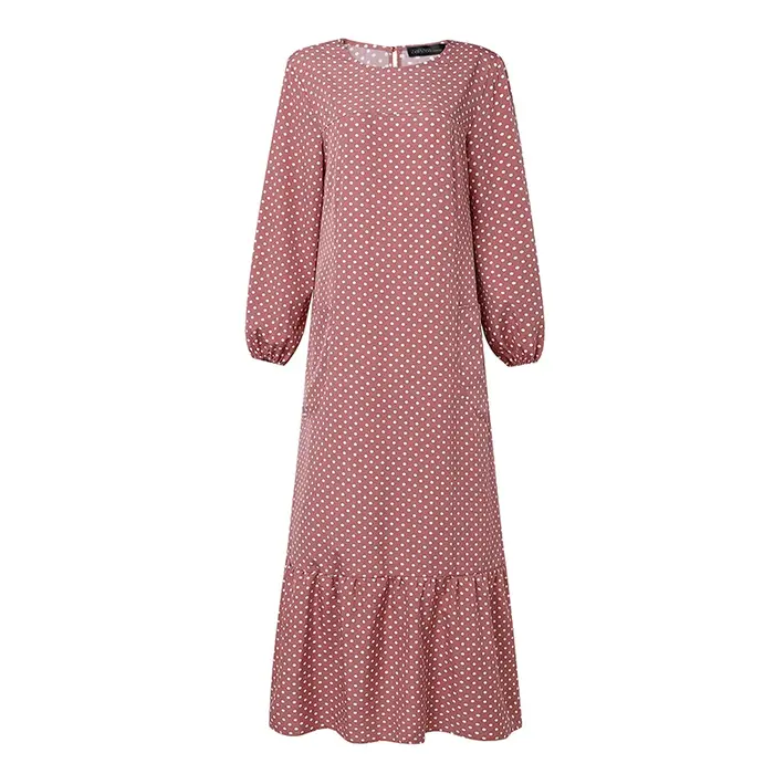 ZANZEA Robe Abaya décontractée à pois imprimés pour femme