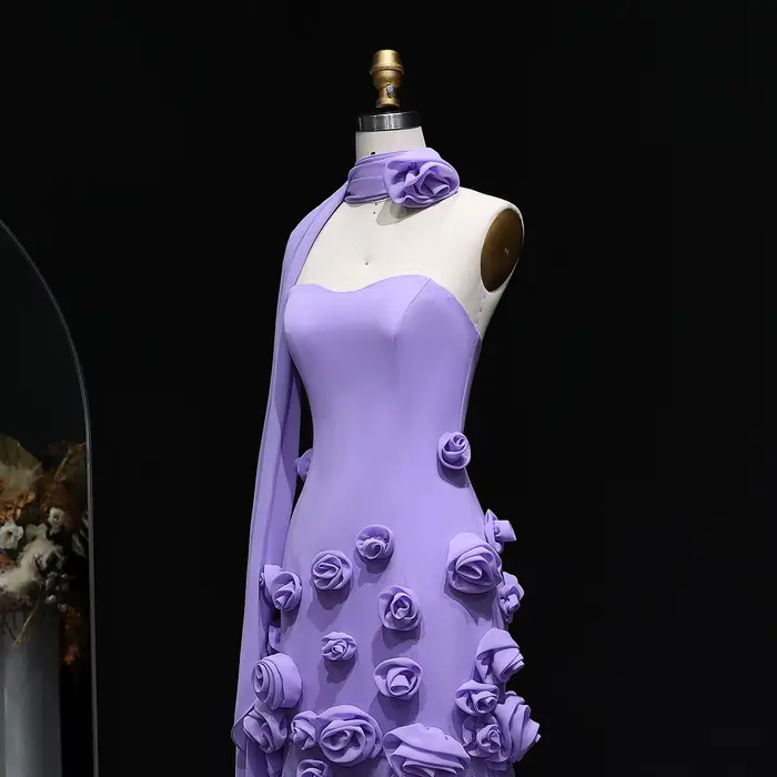 Sharon Said robe de soirée sirène rose avec fleurs 3D fente sans bretelles élégante pour les femmes