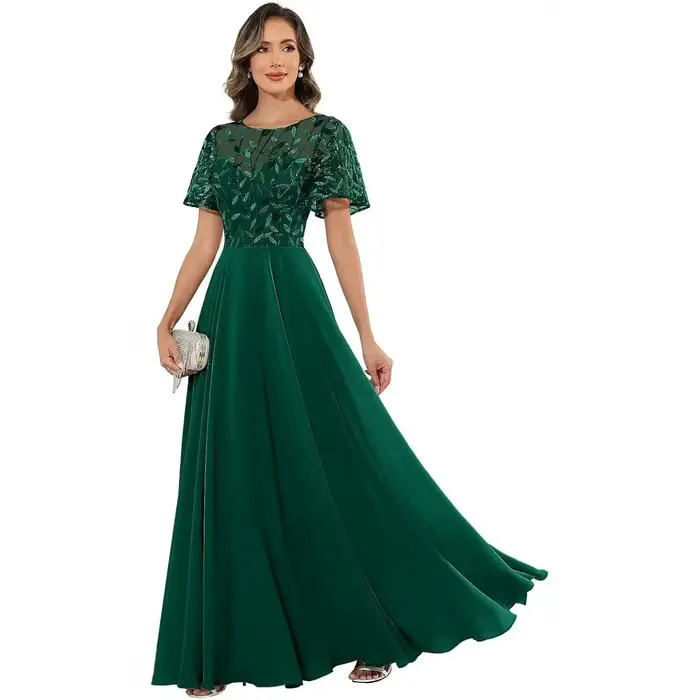 Robe longue en tulle à appliques florales pour femme