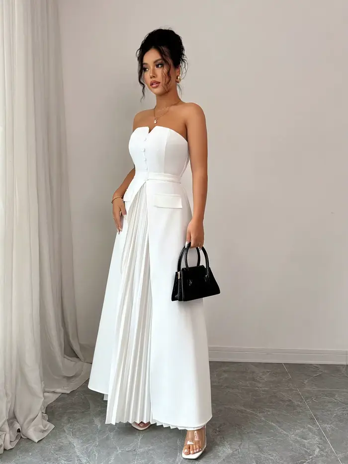 Robe longue blanche sans bretelles pour femme