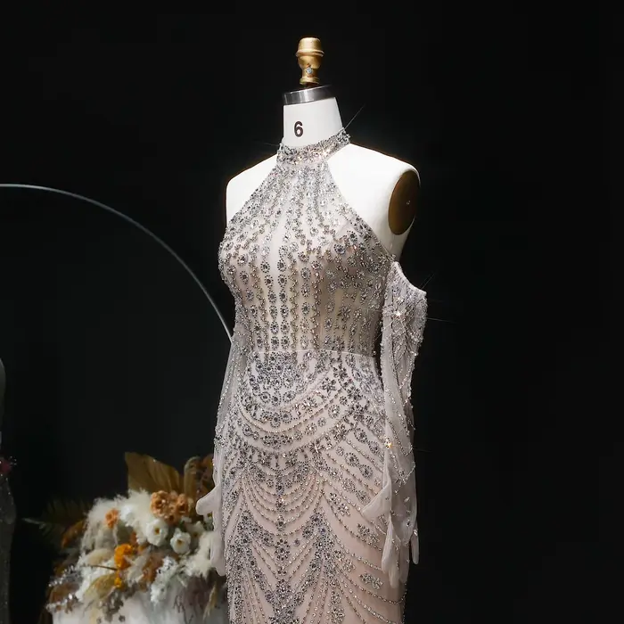 Robe de soirée Sharon Said Halter perlée sans manches avec soutien-gorge intégré pour femmes occasions prestigieuses